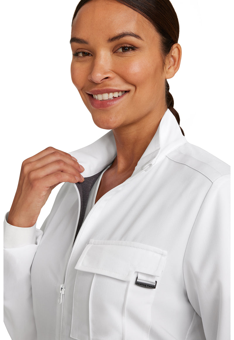 White Gardenia - Women's Zip Front Utility Scrub Jacket (View 3)