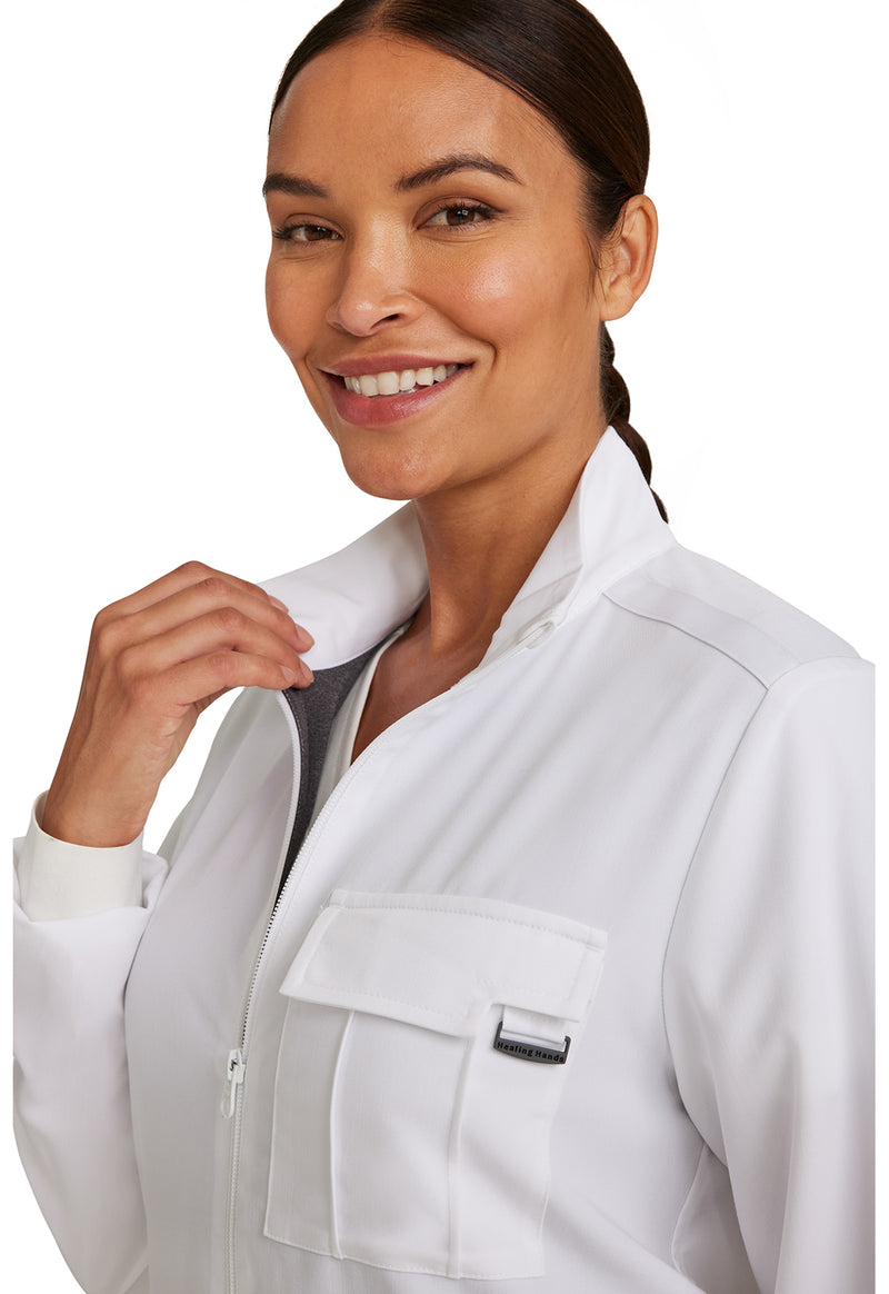 White Gardenia - Women's Zip Front Utility Scrub Jacket (View 4)