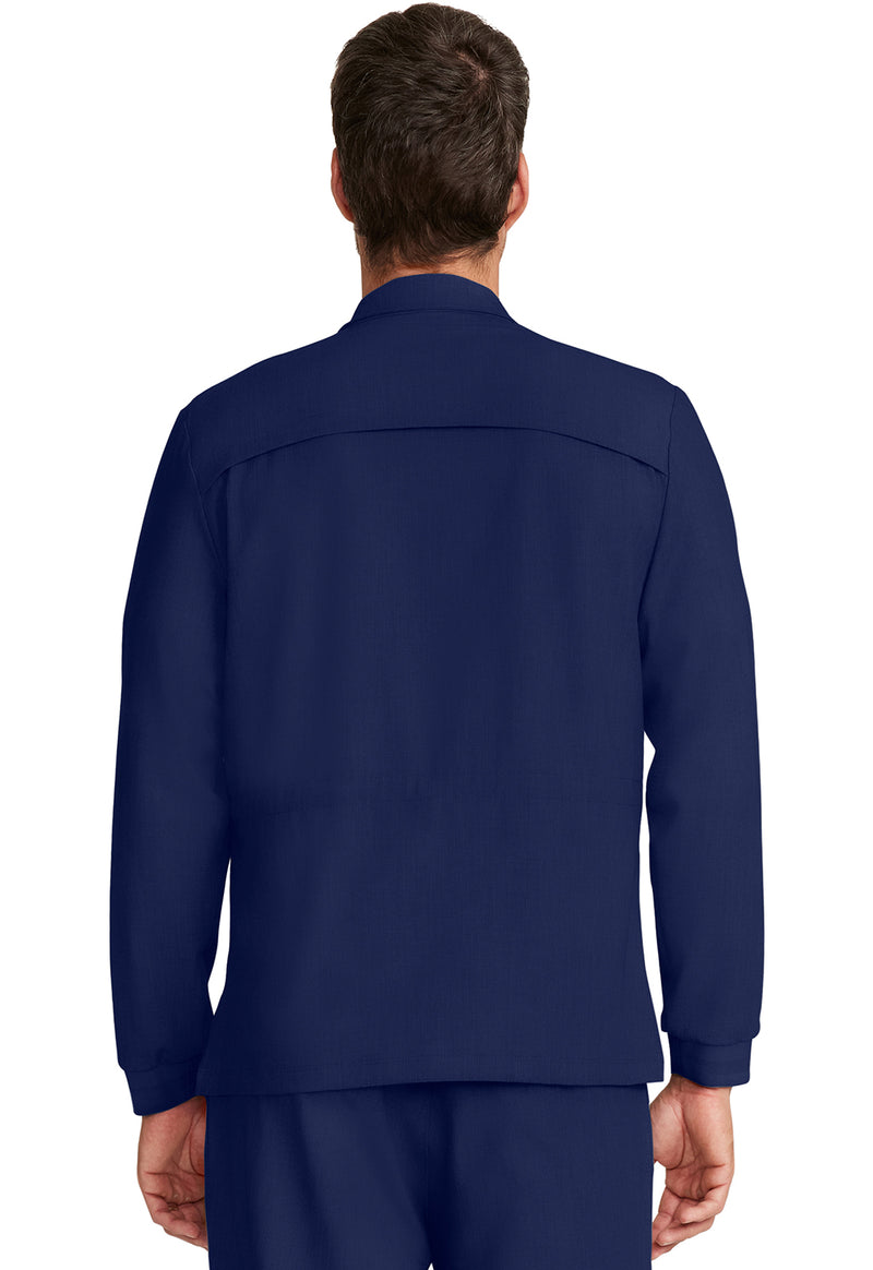 navy - Men's Zip Front Utility Jacket (Back)