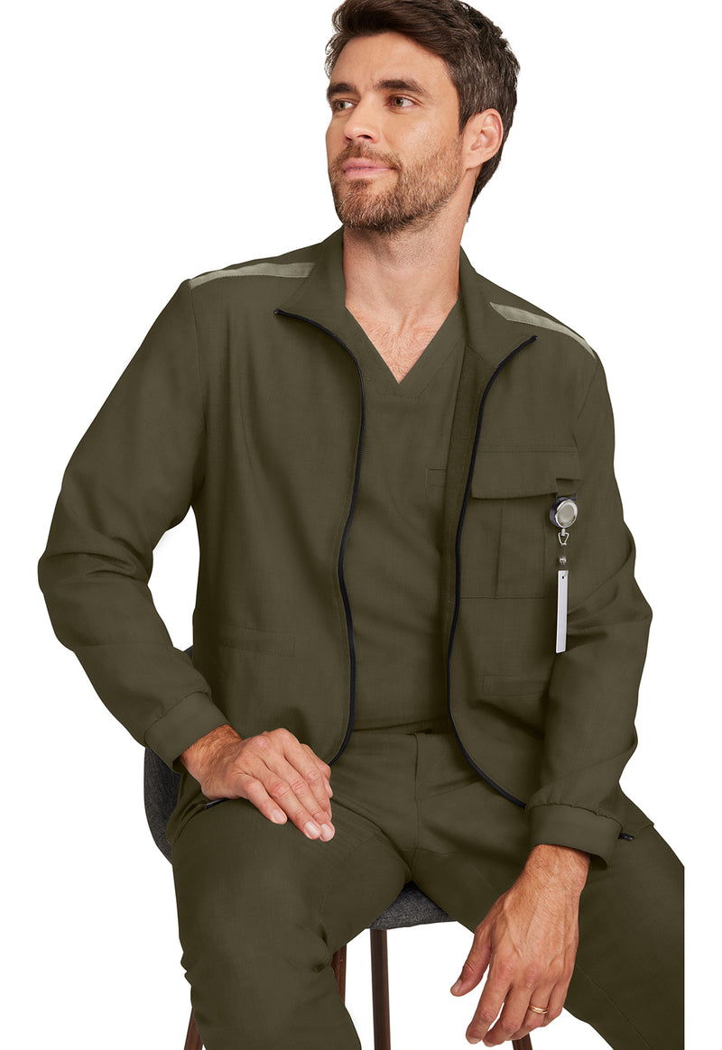 olive - Men's Zip Front Utility Jacket (View 3)