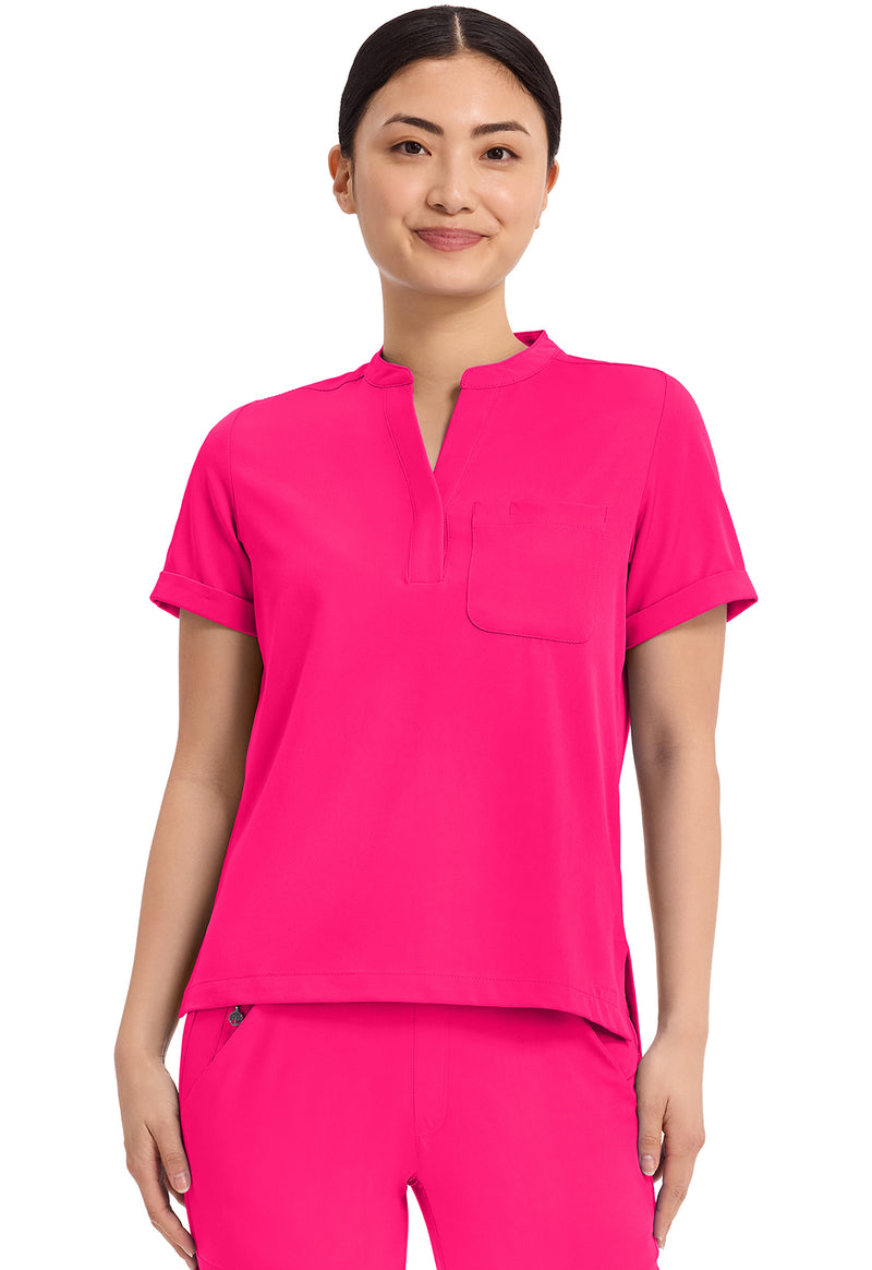 Carnation Pink - Healing Hands Works Women Scrub Top - Front View