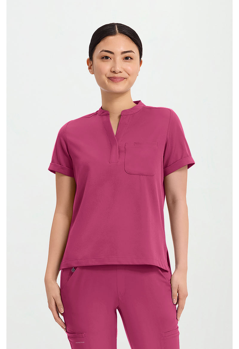 Cherry Wine - Healing Hands Works Women Scrub Top - Front View