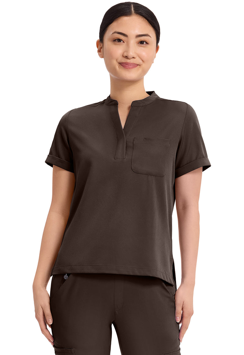 Dark Chocolate - Healing Hands Works Women Scrub Top - Front View