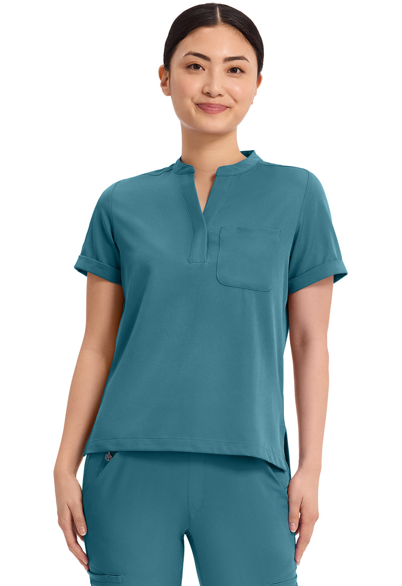 Fresh Blue - Healing Hands Works Women Scrub Top - Front View