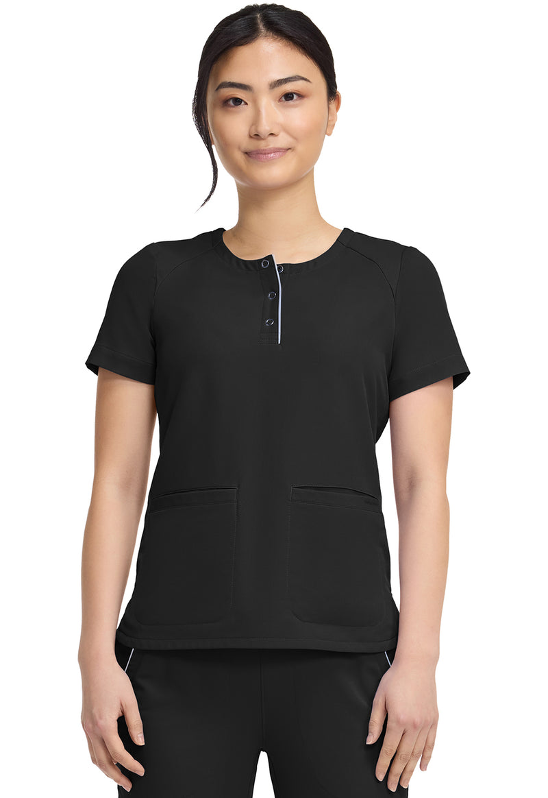 BLACK - Healing Hands 360 Women Scrub Top - Front View
