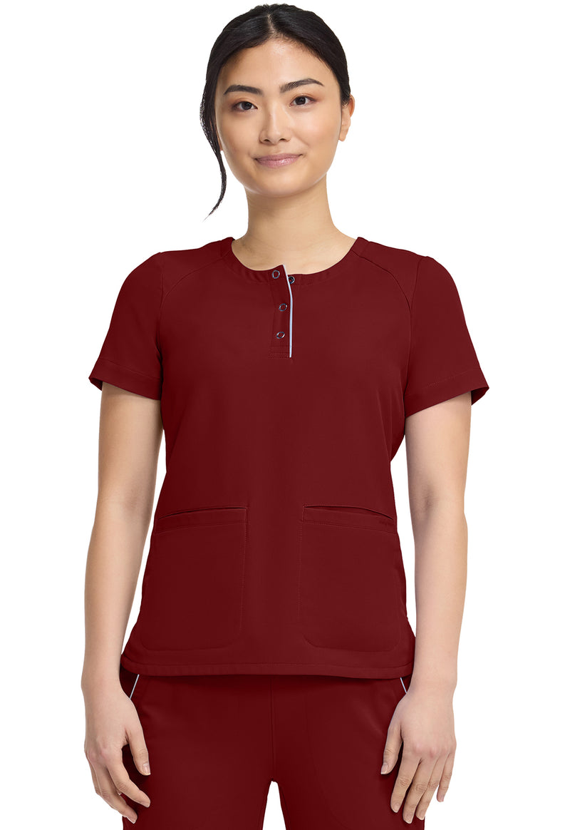 Garnet Red - Healing Hands 360 Women Scrub Top - Front View