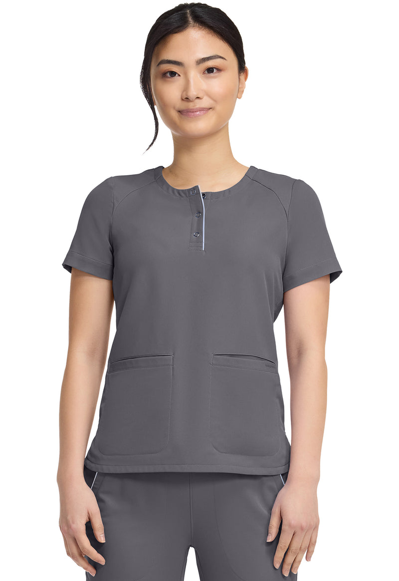 Pewter - Healing Hands 360 Women Scrub Top - Front View