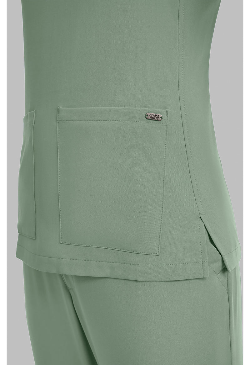 Acadia Green - Women's 3-Pocket Y-Neck Scrub Top (View 4)