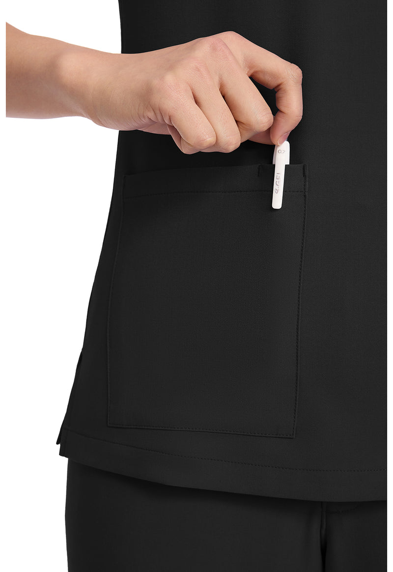 Black - Women's 3-Pocket Y-Neck Scrub Top (View 2)