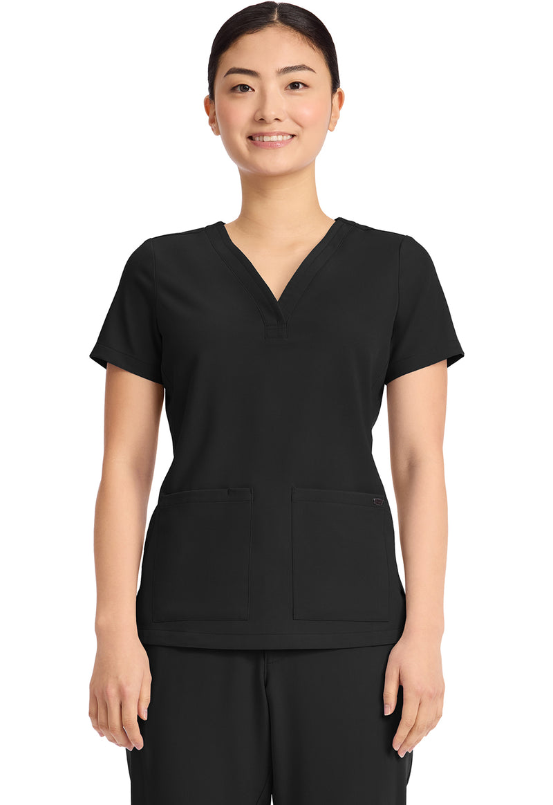 Black - Healing Hands Quest Women Scrub Top - Front View