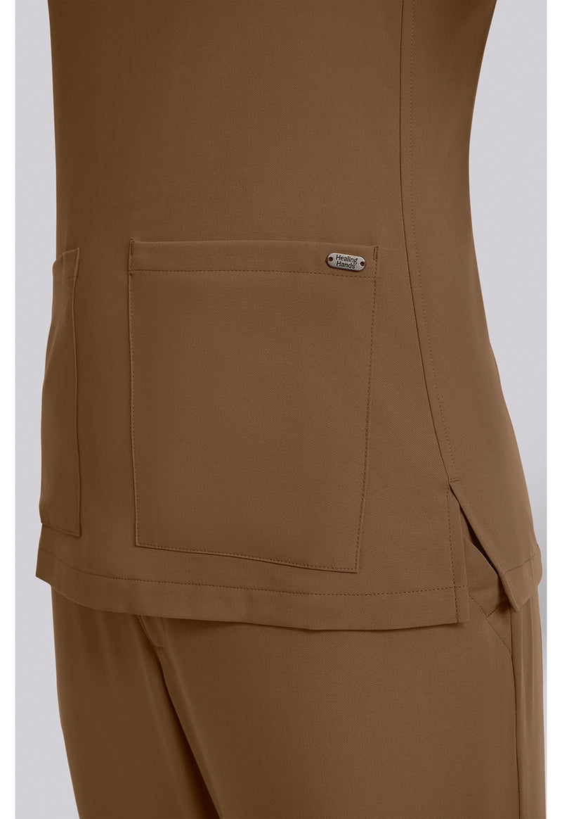French Brown - Women's 3-Pocket Y-Neck Scrub Top (View 3)