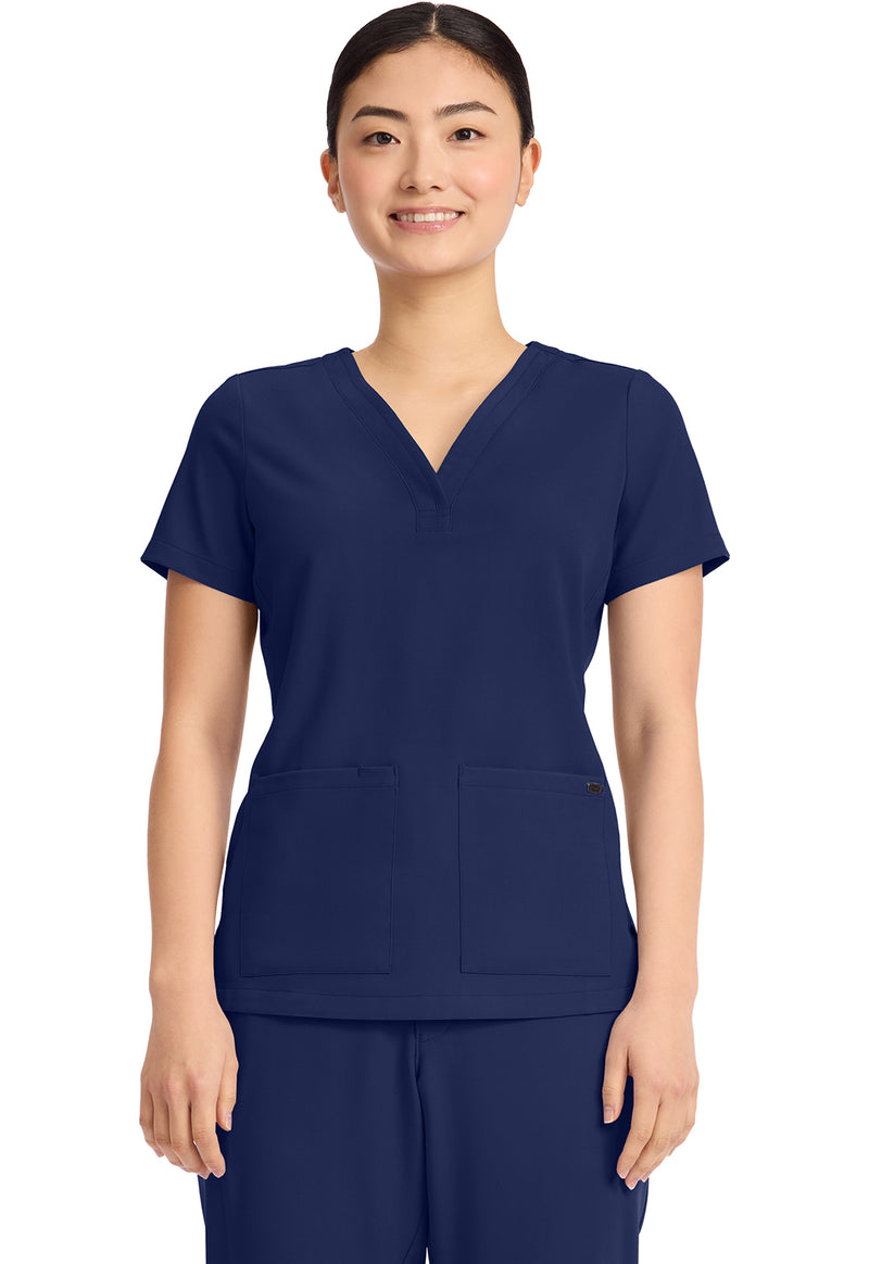 Navy - Healing Hands Quest Women Scrub Top - Front View