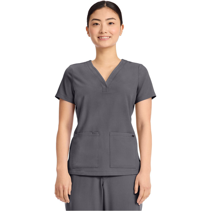 pewter - Women's 3-Pocket Y-Neck Top