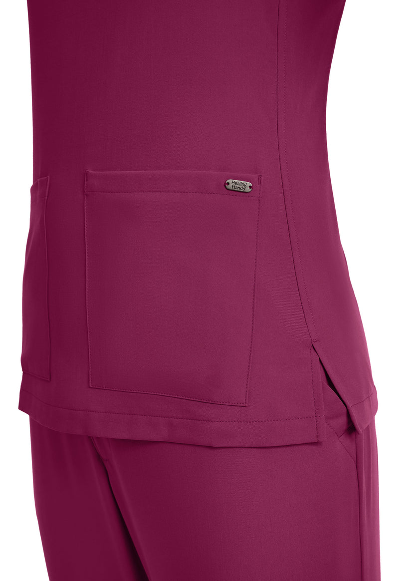 Wine - Women's 3-Pocket Y-Neck Scrub Top (View 3)