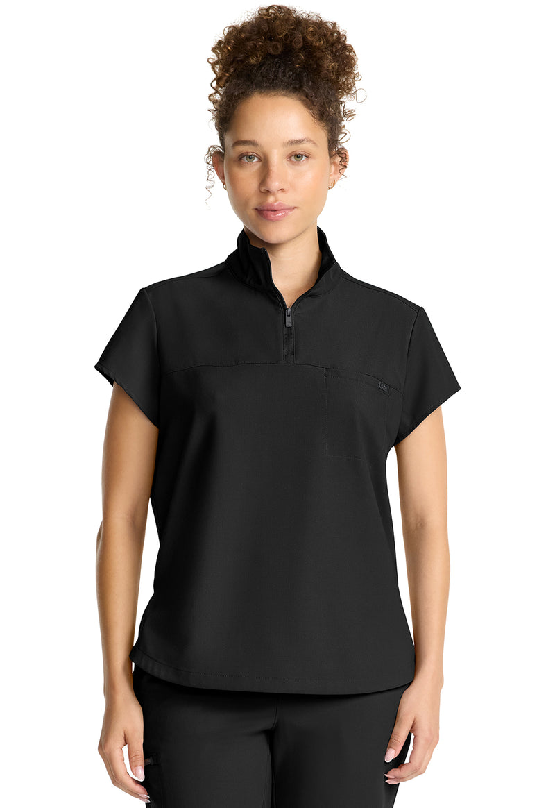 Black - Healing Hands Quest Women Scrub Top - Front View