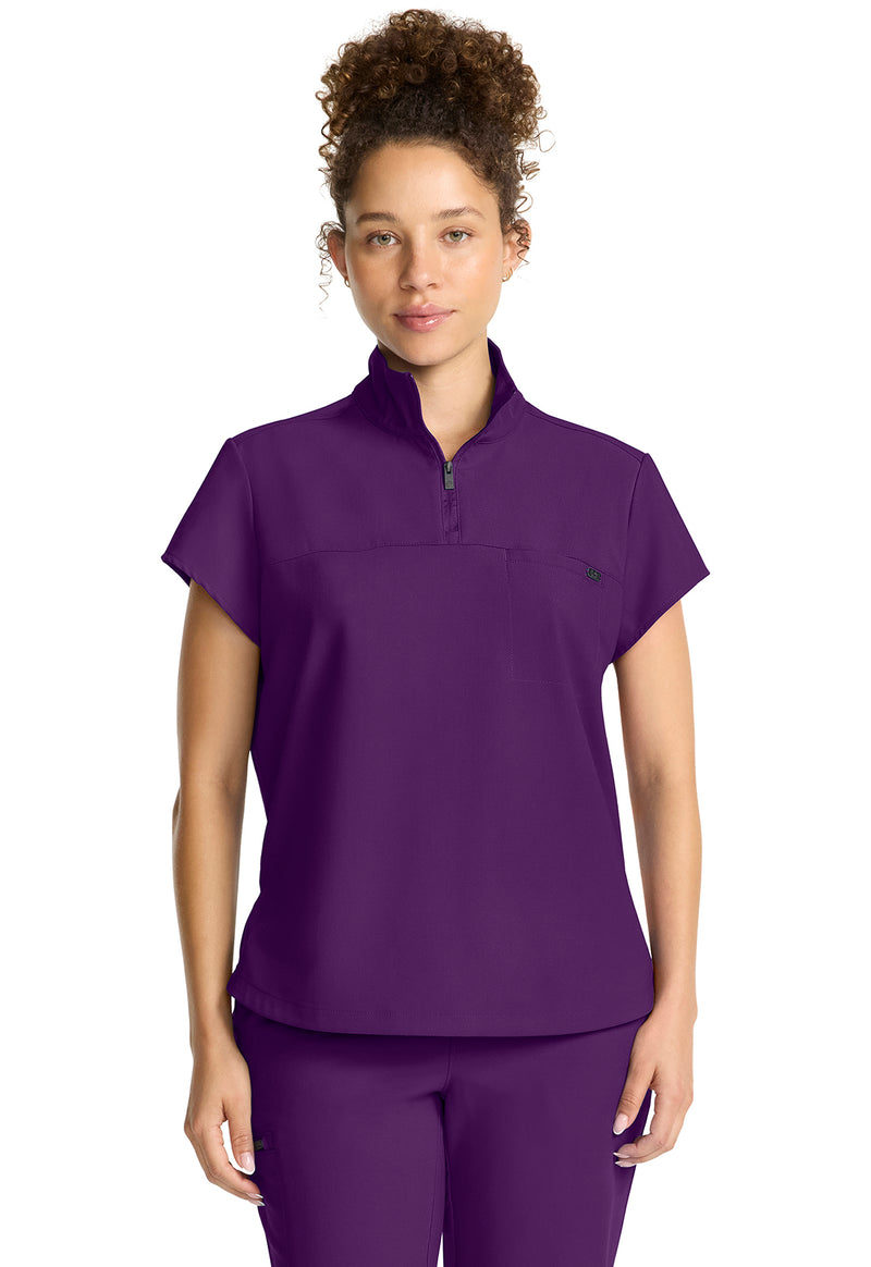 Eggplant - Healing Hands Quest Women Scrub Top - Front View