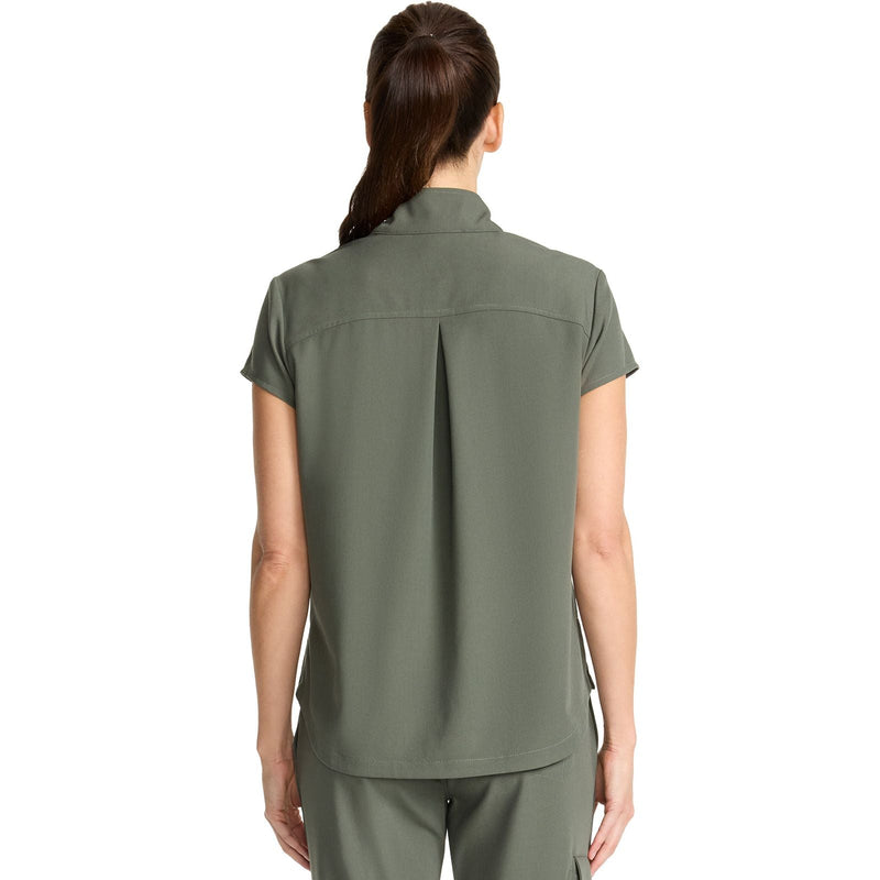 olive - Women's Partial Zip Stand Collar Top