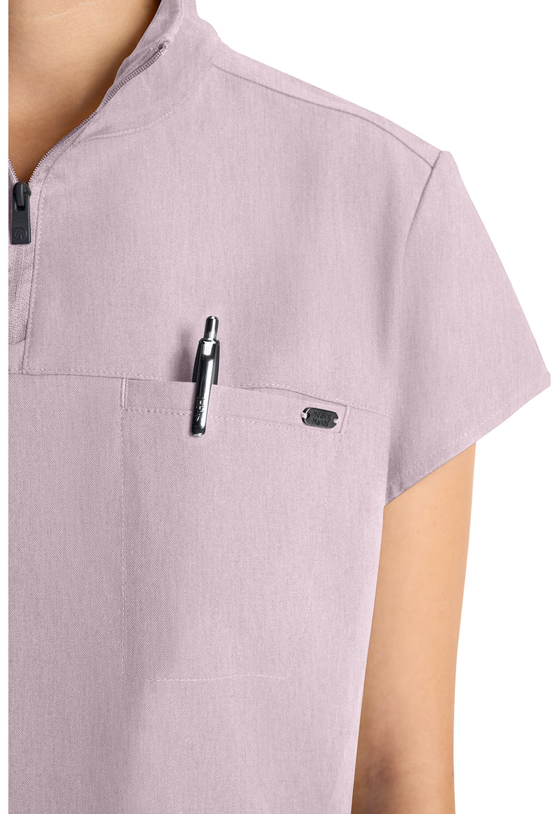 Pink Pearl - Women's Partial Zip Stand Collar Scrub Top (View 3)