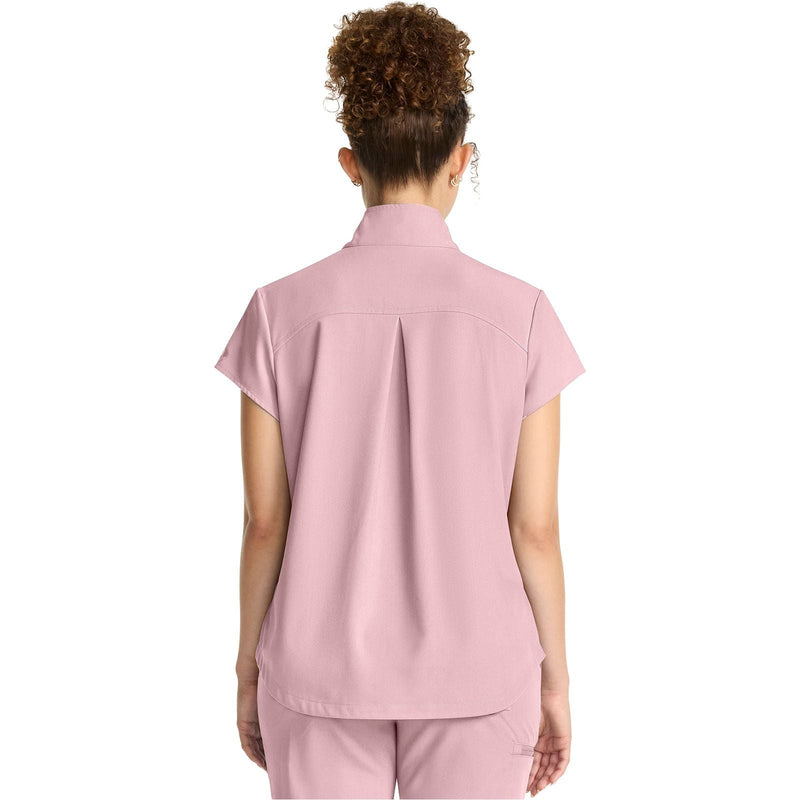 pink pearl - Women's Partial Zip Stand Collar Top
