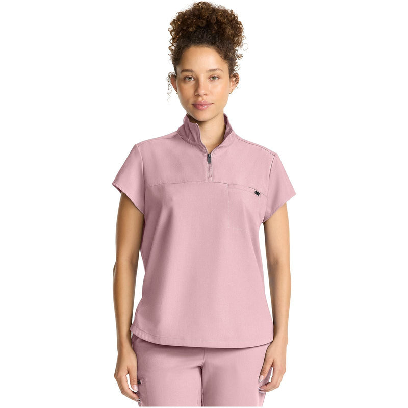 pink pearl - Women's Partial Zip Stand Collar Top