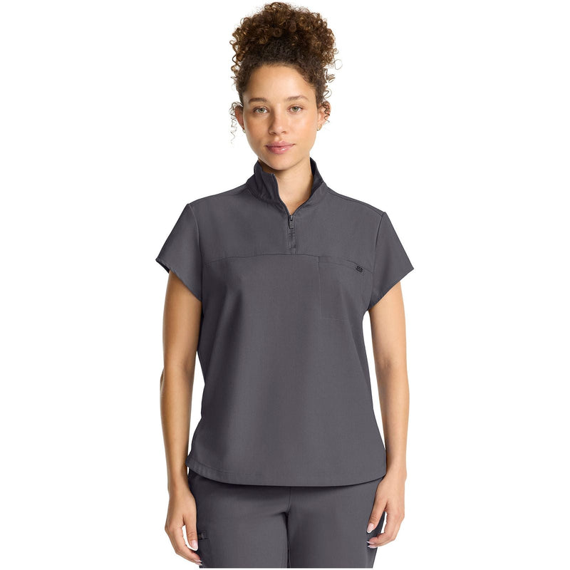 pewter - Women's Partial Zip Stand Collar Top