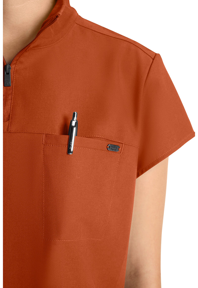 Warm Sunrise - Women's Partial Zip Stand Collar Scrub Top (View 2)