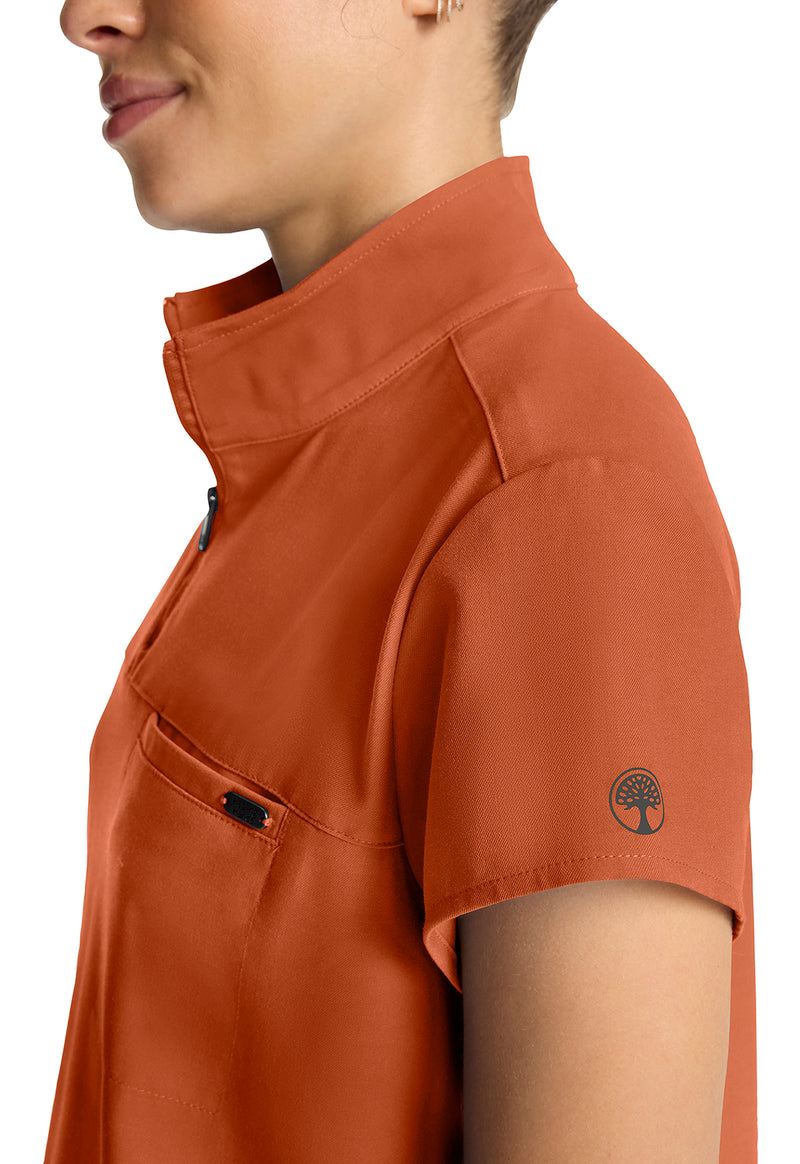 Warm Sunrise - Women's Partial Zip Stand Collar Scrub Top (View 3)