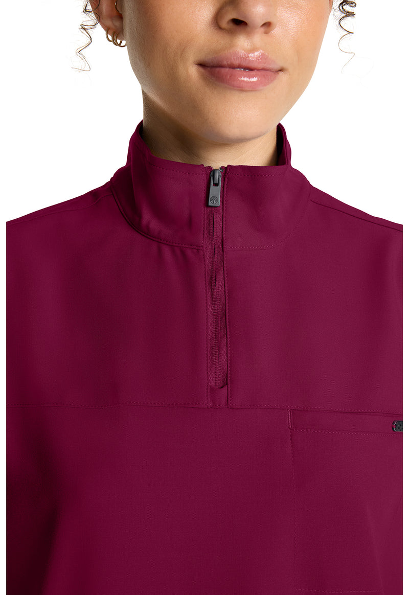 Wine - Women's Partial Zip Stand Collar Scrub Top (View 2)