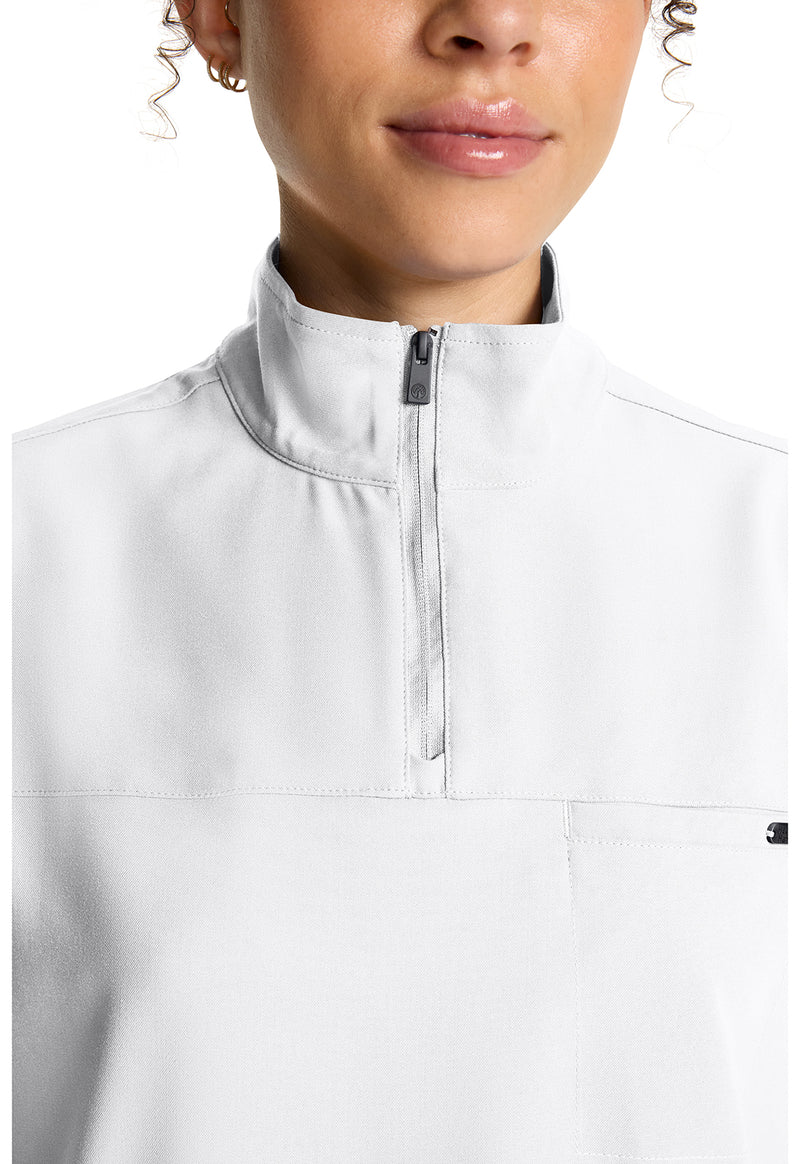 White Gardenia - Women's Partial Zip Stand Collar Scrub Top (View 2)