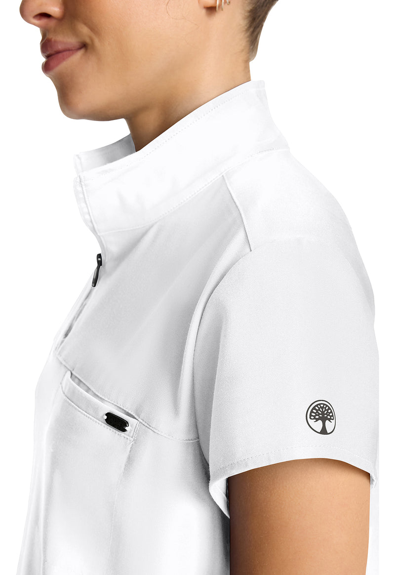 White Gardenia - Women's Partial Zip Stand Collar Scrub Top (View 4)