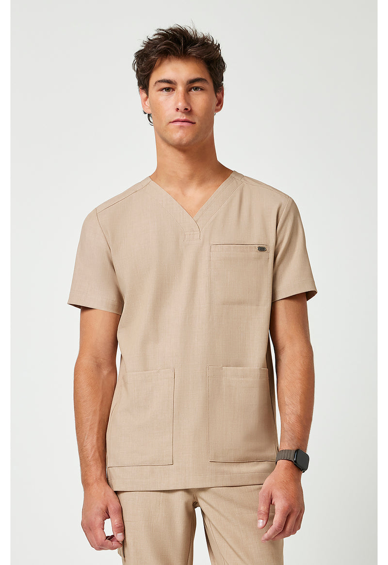 Desert Taupe - Healing Hands Quest Men Scrub Top - Front View