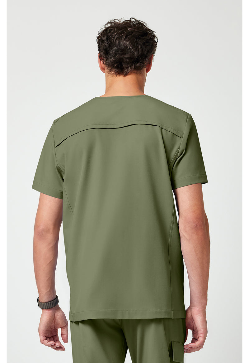 Olive - Healing Hands Quest Men Scrub Top - Back View