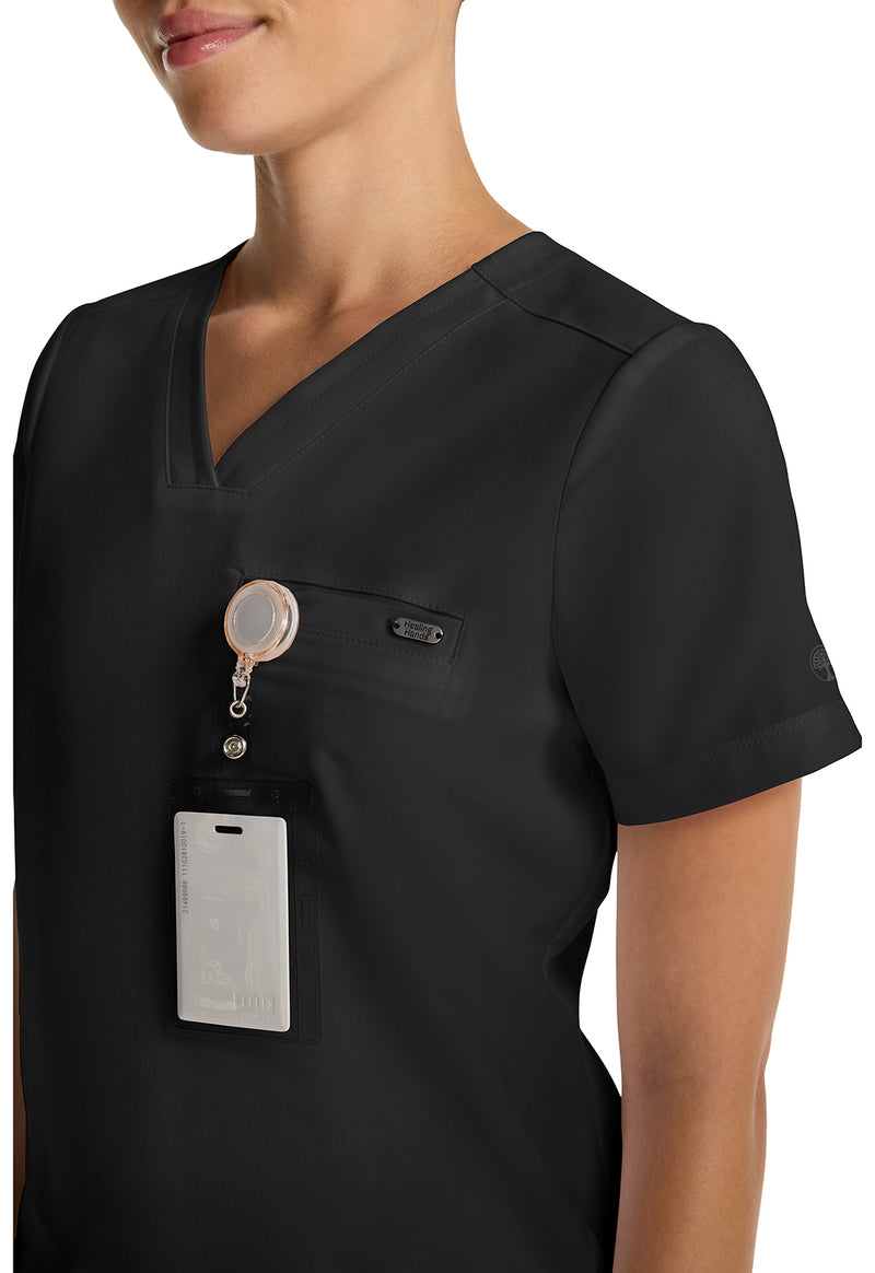 Black - Women's Tuck-in V-Neck Scrub Top (View 2)