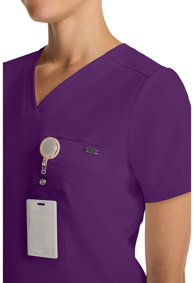 Eggplant - Women's Tuck-in V-Neck Scrub Top (View 4)