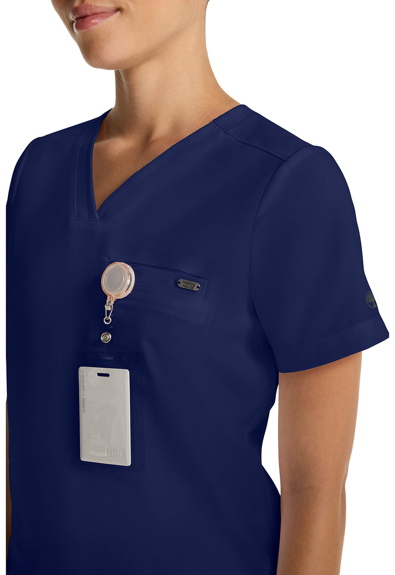 Navy - Women's Tuck-in V-Neck Scrub Top (View 2)