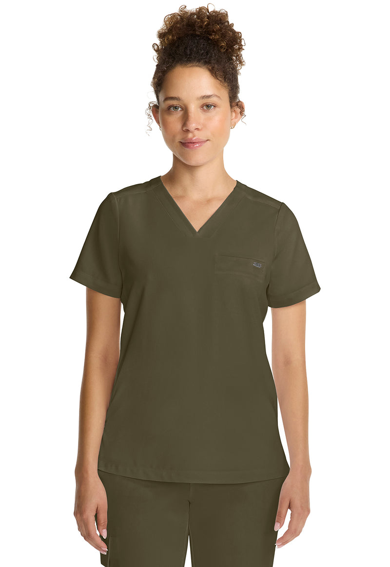 Olive - Healing Hands Quest Women Scrub Top - Front View