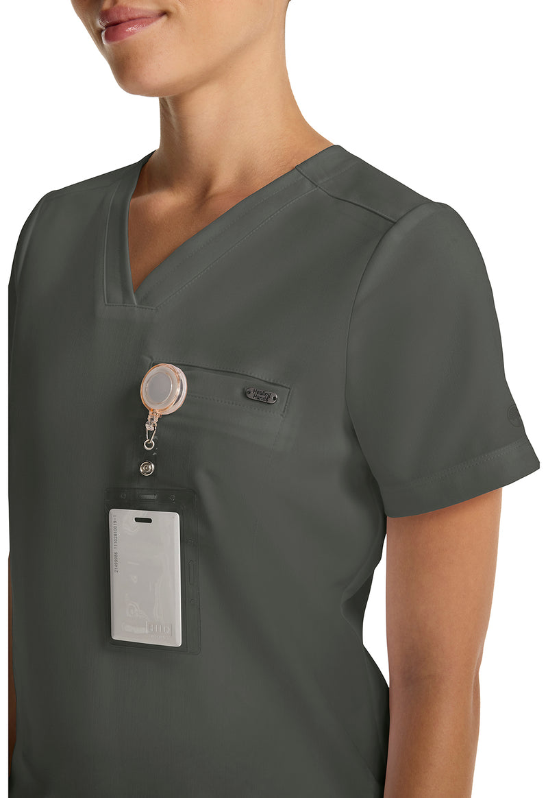 Pewter - Women's Tuck-in V-Neck Scrub Top (View 2)
