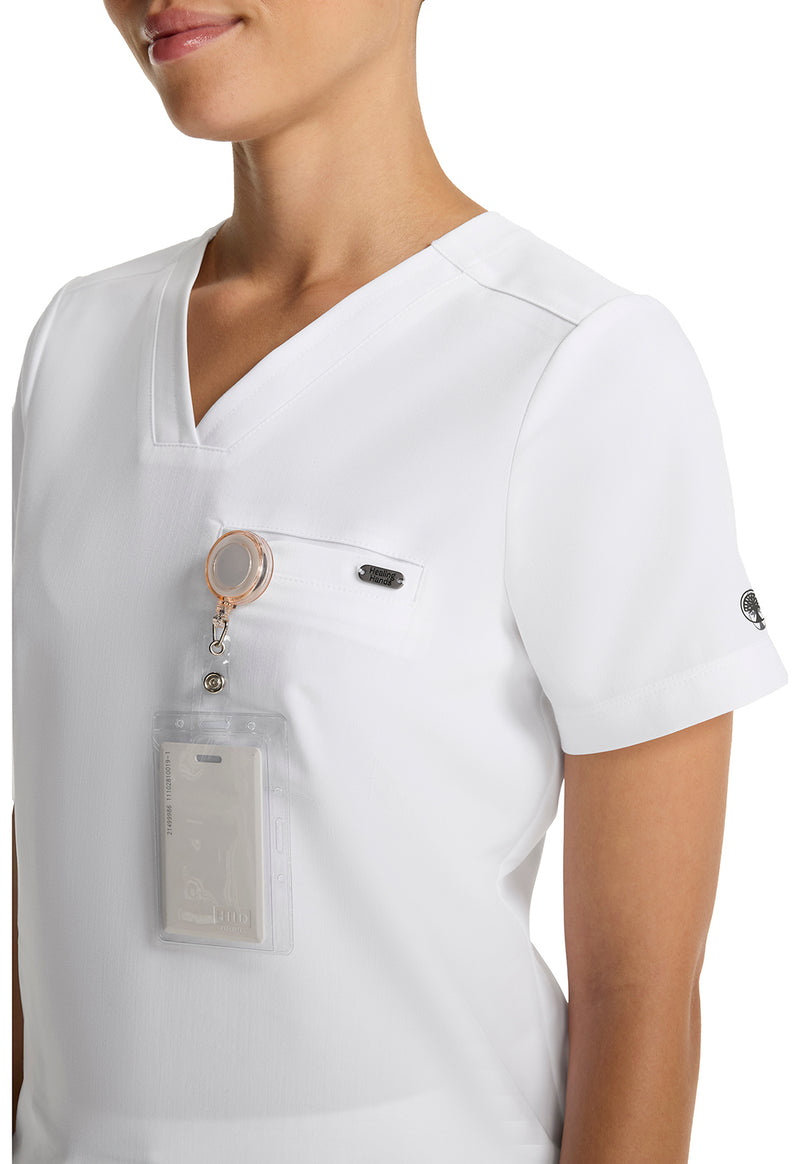 White Gardenia - Women's Tuck-in V-Neck Scrub Top (View 2)