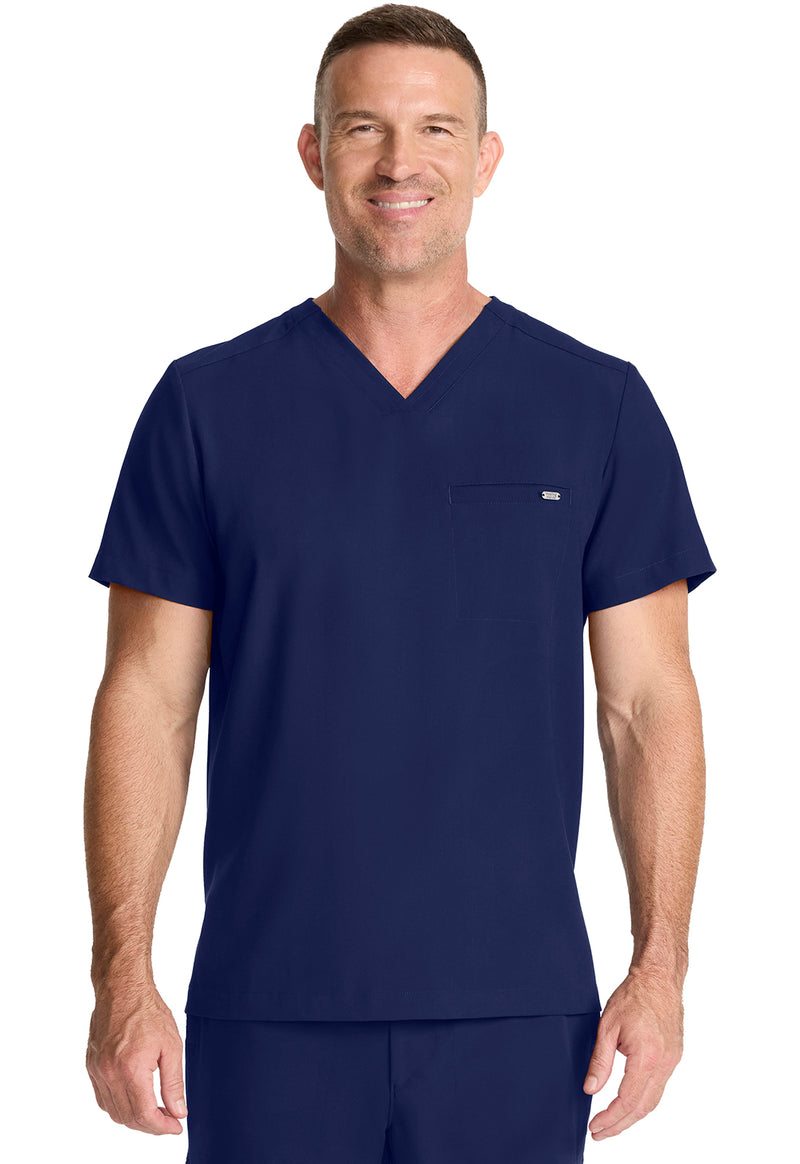 Navy - Healing Hands Quest Men Scrub Top - Front View