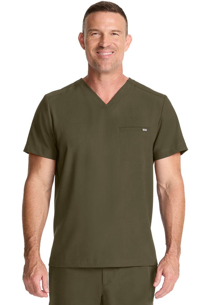 Olive - Healing Hands Quest Men Scrub Top - Front View