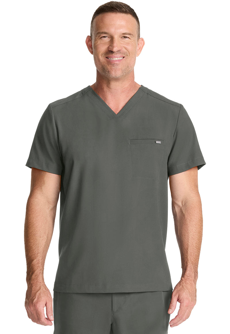 Pewter - Healing Hands Quest Men Scrub Top - Front View