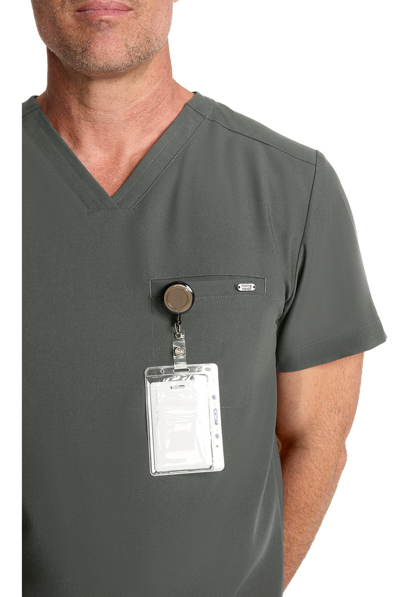 Pewter - Men's 1-Pocket V-Neck Scrub Top (View 3)