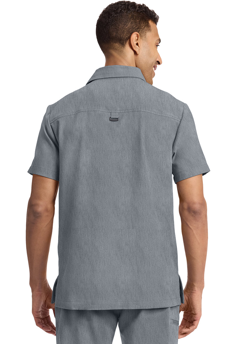 heather ash - Men's 3-Pocket Polo Collar Top (Back)