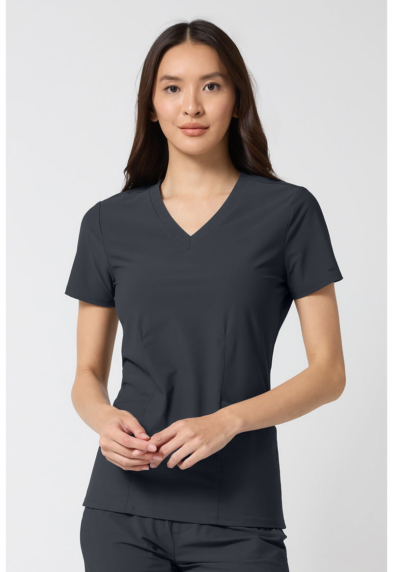 Pewter - Cherokee IN Pursuit Women Scrub Top - Front View