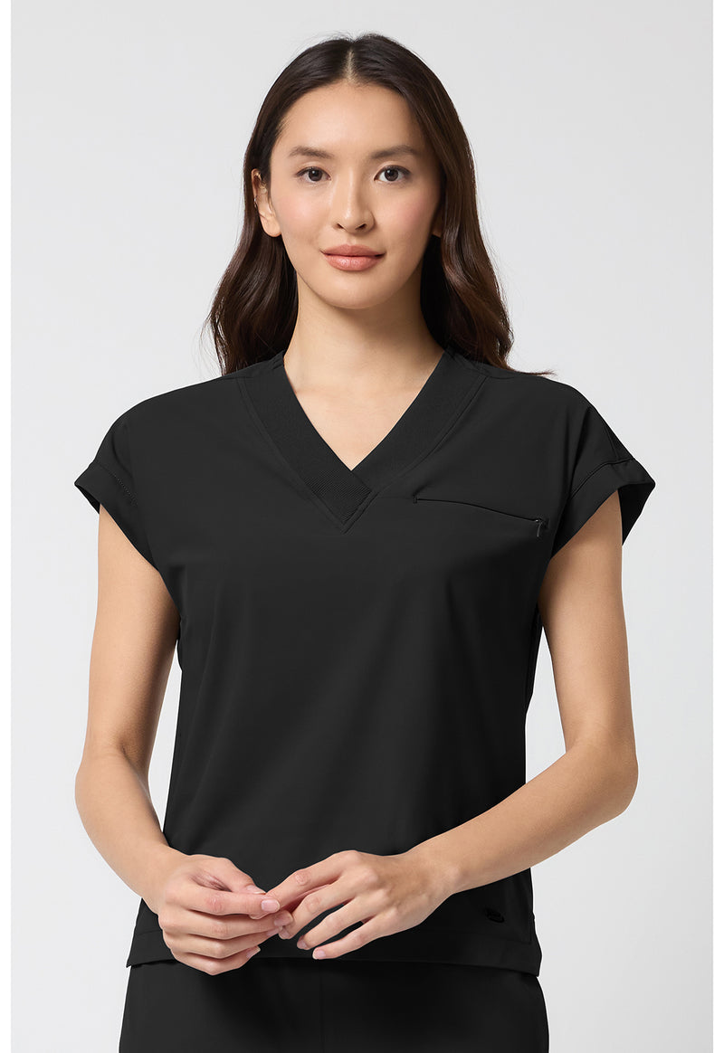 Black - Cherokee IN Pursuit Women Scrub Top - Front View