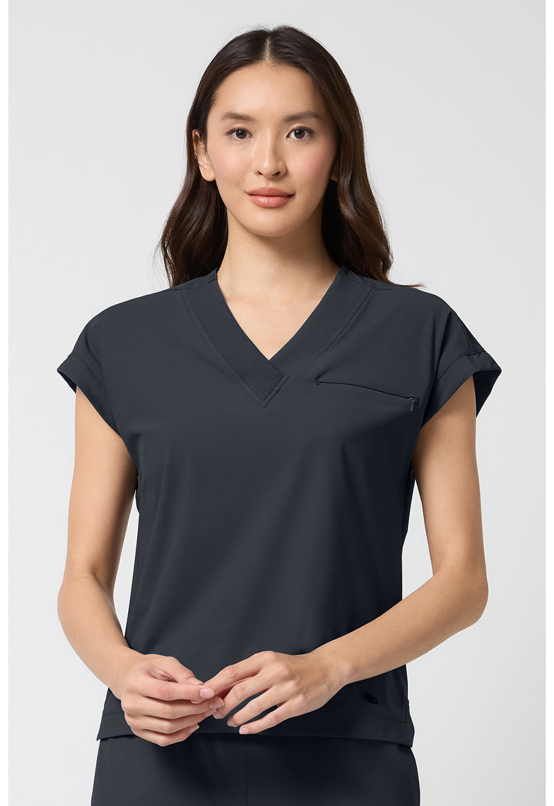 Pewter - Cherokee IN Pursuit Women Scrub Top - Front View