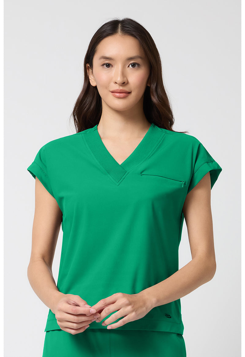 Retro Green - Cherokee IN Pursuit Women Scrub Top - Front View