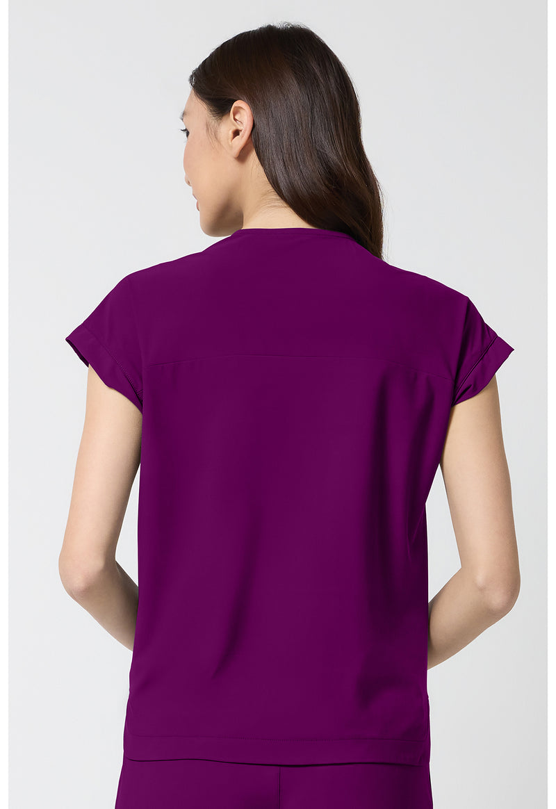 Wine - Cherokee IN Pursuit Women Scrub Top - Back View