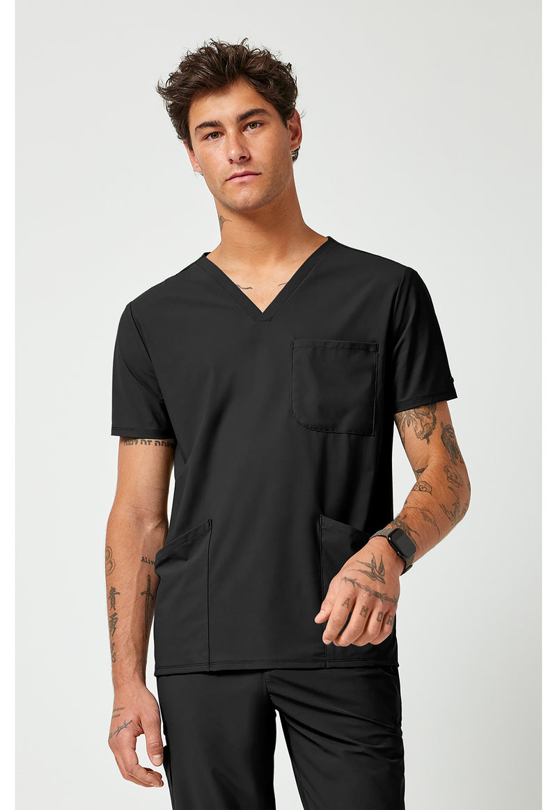 Black - Men's 3 Pocket V-Neck Scrub Top (View 4)