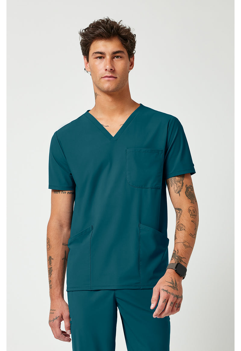 Caribbean Blue - Cherokee IN Pursuit Men Scrub Top - Front View